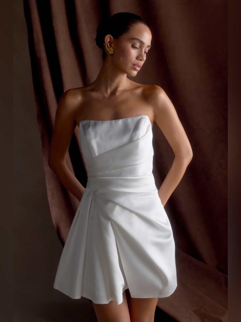 Meshki Lora Strapless Satin Mini Dress - White